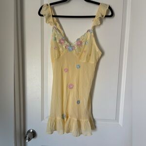Lingerie sheer embroidered floral yellow ruffles mini dress